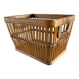 Mid 20th Century Rustic Bamboo Basket Bin
