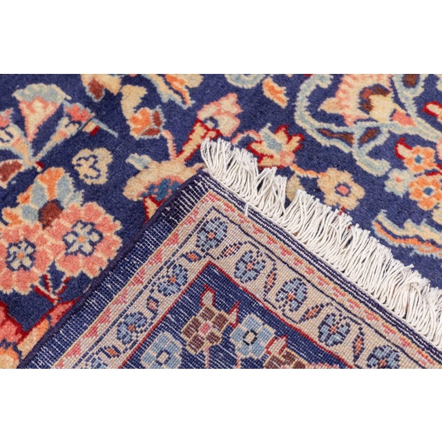 Navy Blue Semi-Antique Hand-Knotted Persian Kashan Rug 4'5" X 6'7" For Sale - Image 8 of 9