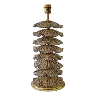 Mid-Century Murano Round Smoky Art Glass and Brass Table Lamp For Sale