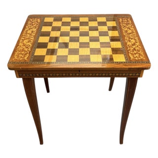 1970s Italian Marquetry Wood Chess/Game Table For Sale