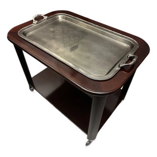 Hickory Chair Company Mahogany Bar Cart With Antique Silver Tray For Sale