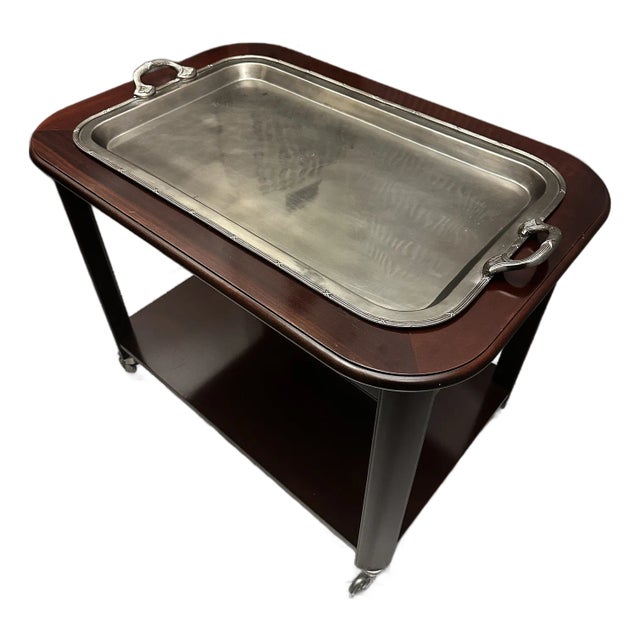 Hickory Chair Company Mahogany Bar Cart With Antique Silver Tray For Sale