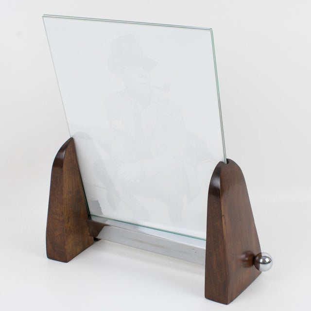 1930s Art Deco Machine Age Chrome and Wood Picture Frame For Sale - Image 5 of 8