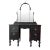 Vintage Black Art Deco Vanity With Three-Part Mirror, Carved Wood & Ring Pull Hardware For Sale