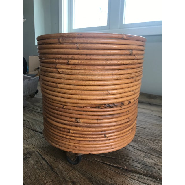 1970s Vintage Mid-Century Crespi Style Pencil Reed Rattan Bamboo Planter Italian For Sale - Image 10 of 12