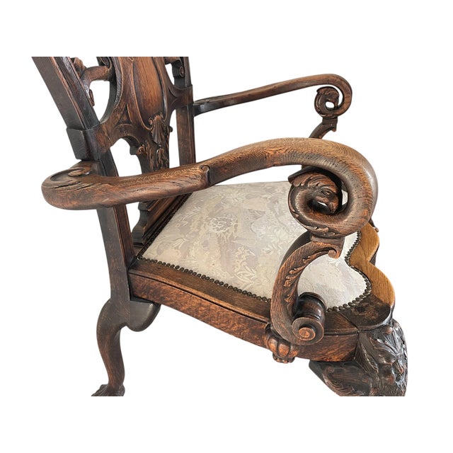 Wood Chippendale Desk Chair in Oak, 1880 For Sale - Image 7 of 8