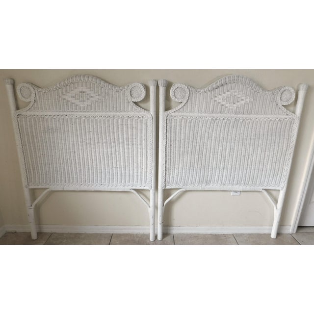 Farmhouse Pair Vintage C1980s Ornate White Wicker Twin Size Headboards For Sale - Image 3 of 18