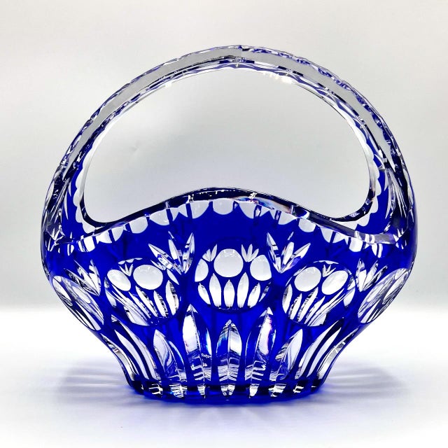 1960s Vintage Crystal Basket Bowl in Cobalt Blue, 1960s For Sale - Image 5 of 13