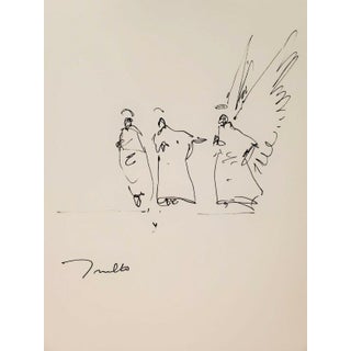 Contemporary Minimalist Figurative Ink Drawing of Angels by Jose Trujillo For Sale