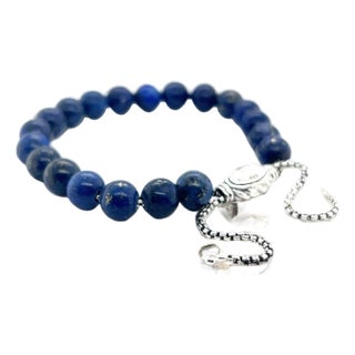 David Yurman Lapis Lazuli Spiritual Beads Bracelet 6.6 - 8.5" Silver 8 mm Estate For Sale