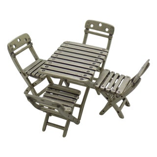 Vintage Italian Handmade Silver 800 Folding Garden Table and Chairs Dollhouse Set, Arezzo, 1970s, Set of 5 For Sale