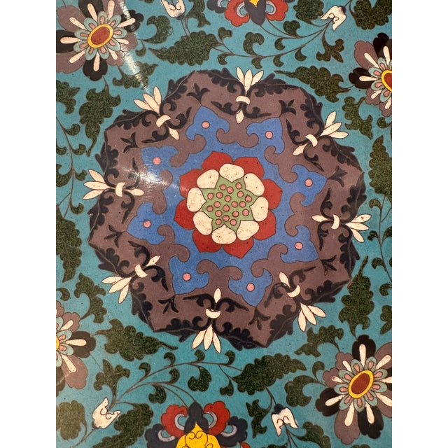 Black Vintage Cloisonné and Black Lacquered Side Table For Sale - Image 8 of 9