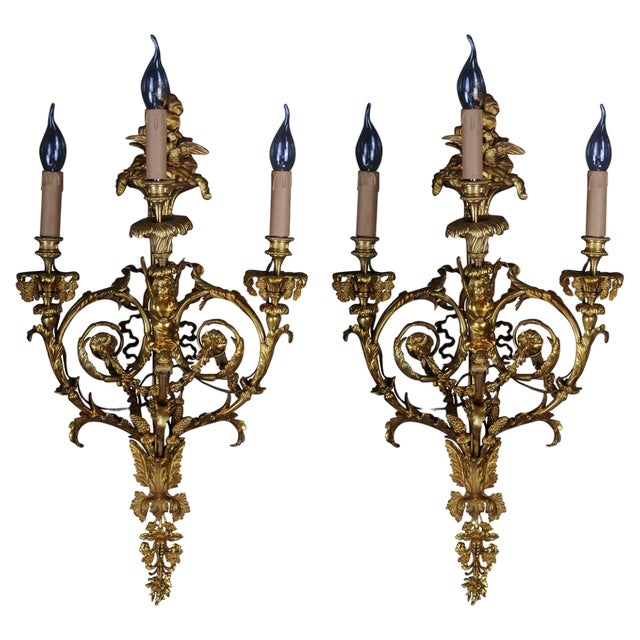 Large Louis XV Gilded Bronze Sconces, Set of 2 For Sale