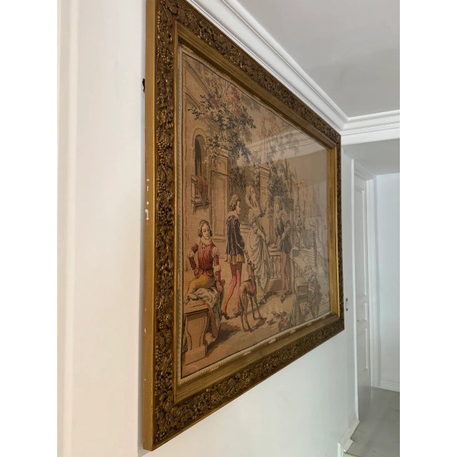 Aubusson Style Tapestry in Giltwood Frame For Sale - Image 4 of 11
