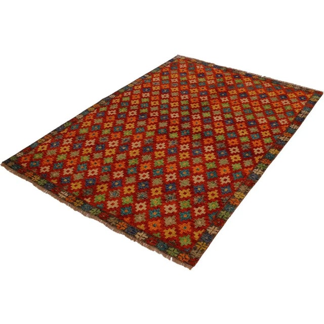 Contemporary 1990s Rustic 1990s Southwestern Orange/Gray Wool Rug - 4'11 X 6'6 For Sale - Image 3 of 8