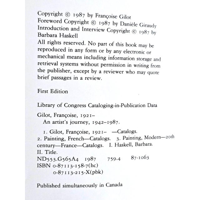1987 1st Edition Art Book, "Françoise Gilot: An Artist's Journey / Un Voyage Pictural", Françoise Gilot , Barbara Haskell, For Sale - Image 16 of 16