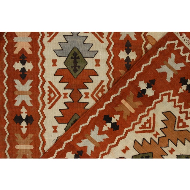 Handwoven Vintage Balkan Kilim Rug in Orange, Beige Tribal Geometric Pattern For Sale In New York - Image 6 of 7