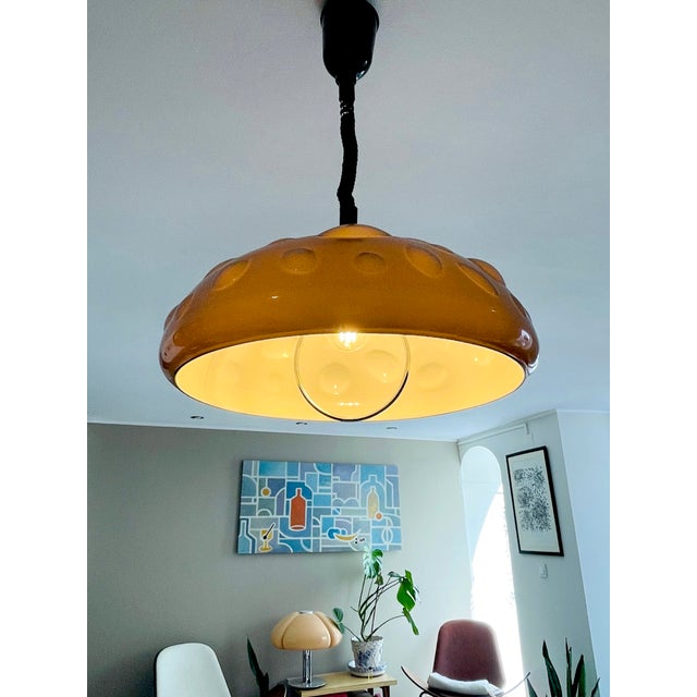 Mushroom Colored Acrylic Retractable Pull Down Dining Room Pendant Lamp, 1970s For Sale - Image 18 of 18
