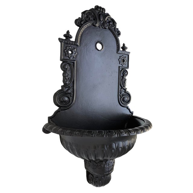 French Provincial Vintage Cast Aluminum Black Wall Planter For Sale - Image 3 of 10