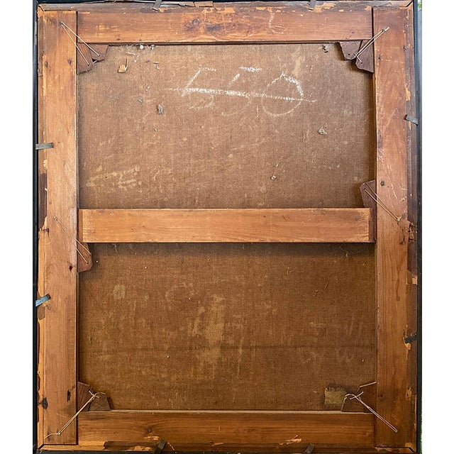 Huge Antique French Oil Painting Portrait, c.1800 Woman in Lace Bonnet, Red Shawl, Heavy 38" X 34" Wood Frame For Sale - Image 9 of 12