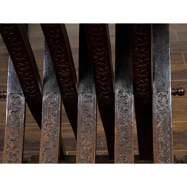 Islamic Moroccan Moorish Style 1900s Side Chair with Richly Carved Décor and Star Inlay For Sale - Image 3 of 12