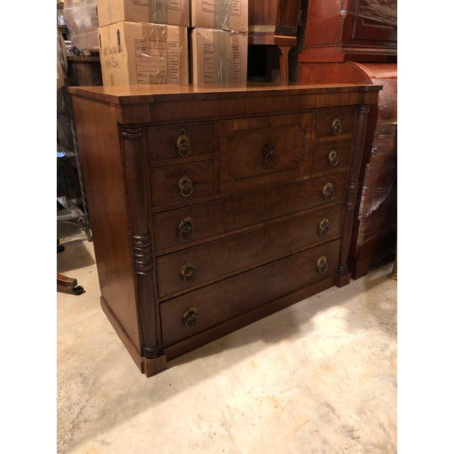 Mid 19th century English Mahogany Gentlemens chest. 2 turned pilaster columnar sides, top featuring four Drawers flanking...