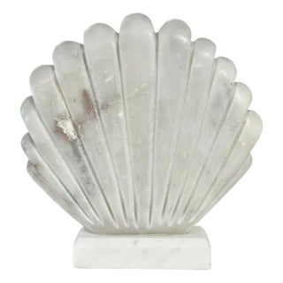 Vintage Italian White Marble Shell Form Bookend For Sale
