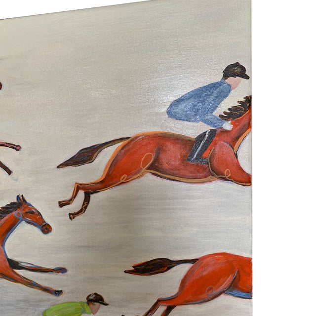 Horse Racing Painting Original Acrylic Art, Equestrian Wall Art, Preppy Palm Beach Decor, Jockey Horse Art by Tatiana Duperault For Sale - Image 4 of 6