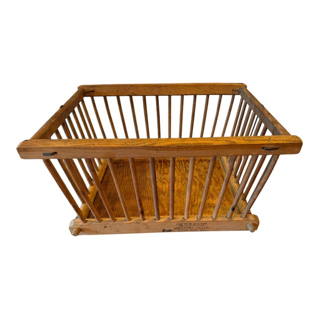 Antique Hudson Delivery Crate by Rugg Manufacturing Co. – Wooden Grocery Basket with Original Advertising, c. 1910–1930 A...