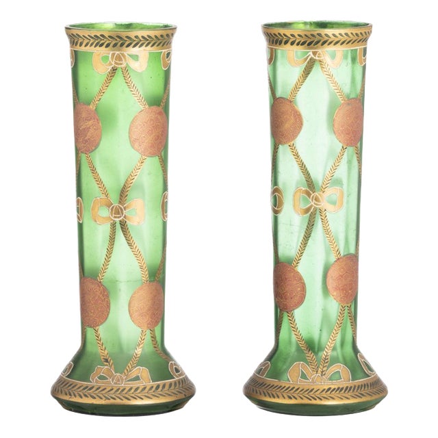 Art Nouveau Crystal Vases from Legras, Set of 2 For Sale
