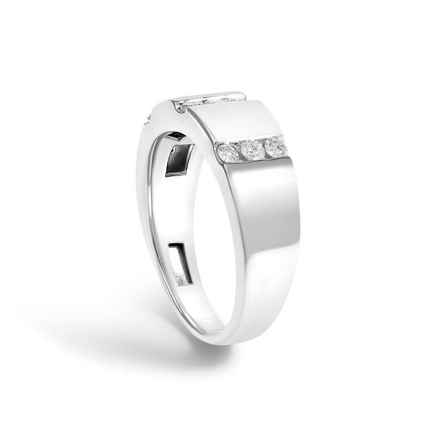 Haus of Brilliance Men's .925 Sterling Silver 1/2 Cttw Diamond Triple Three Stone Row Band Ring (H-I Color, I1-I2 Clarity) - Ring - Size 10 For Sale - Image 4 of 6