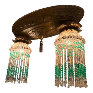 Early 1900’s Two Light With Original Hand Beaded Shades For Sale