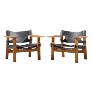 Børge Mogensen for Fredericia Mid Century Oak and Leather Spanish Chairs - Pair For Sale