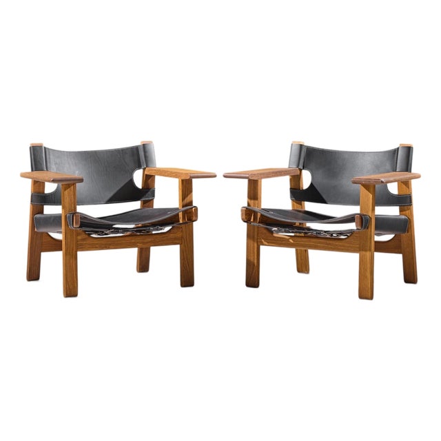 Børge Mogensen for Fredericia Mid Century Oak and Leather Spanish Chairs - Pair For Sale