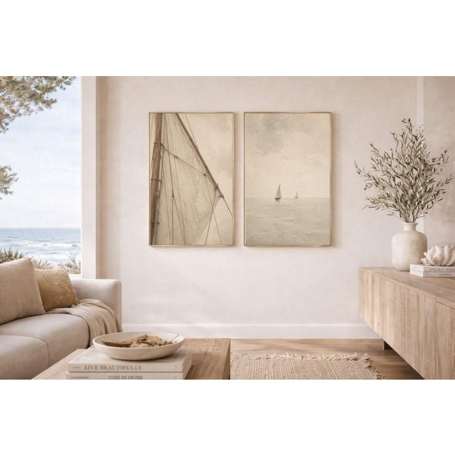 Contemporary Coastal Nautical Study Set, Sailboat & Rigging Art Prints, 24" × 36" (Set of 2) For Sale - Image 3 of 8