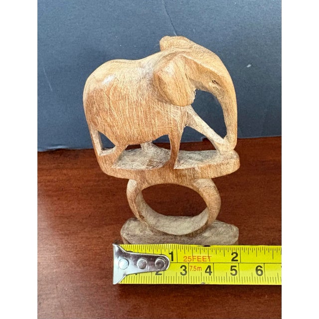 Late 20th Century Hand Carved Wood Elephant Safari Napkin Rings—Boho Kitchen Made in Africa- Set of Six For Sale - Image 9 of 9