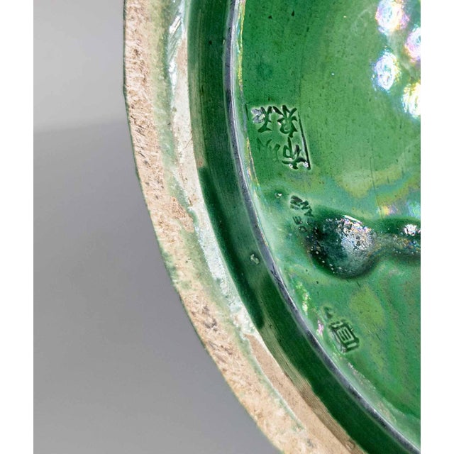 20th Century Japanese Faux Bamboo Green Glazed Pottery Umbrella Stand or Cane Holder For Sale - Image 15 of 15
