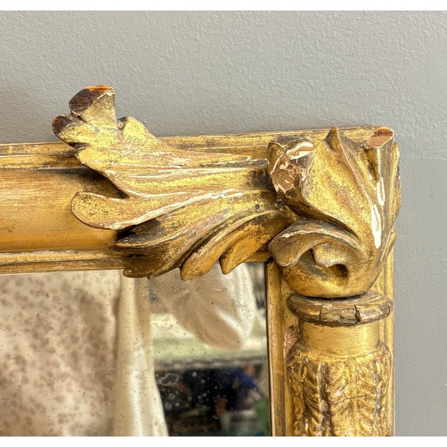Traditional 19th Century French Empire Giltwood & Gesso Mantel Mirror — 22" X 34" For Sale - Image 3 of 11
