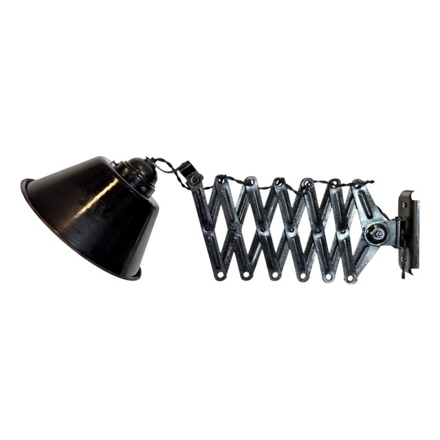 Industrial Black Enamel Scissor Wall Lamp, 1950s For Sale