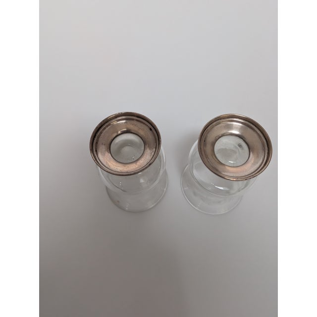 Antique Sterling Silver and Etched Glass Salt & Pepper Cellars For Sale - Image 4 of 4