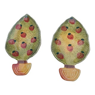 Italian Handpainted Strawberry Topiary Dishes – Set of Two For Sale