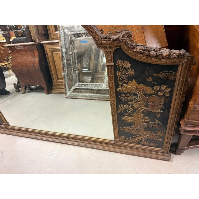 Wood Raised Chinoiserie Gilded and Natural Walnut Louis XV Mantel Buffet Mirror For Sale - Image 7 of 7
