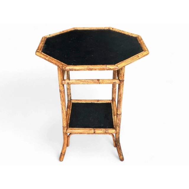 Black Vintage Coastal Bamboo Octagonal End Table With Black Inset Shelves For Sale - Image 8 of 18