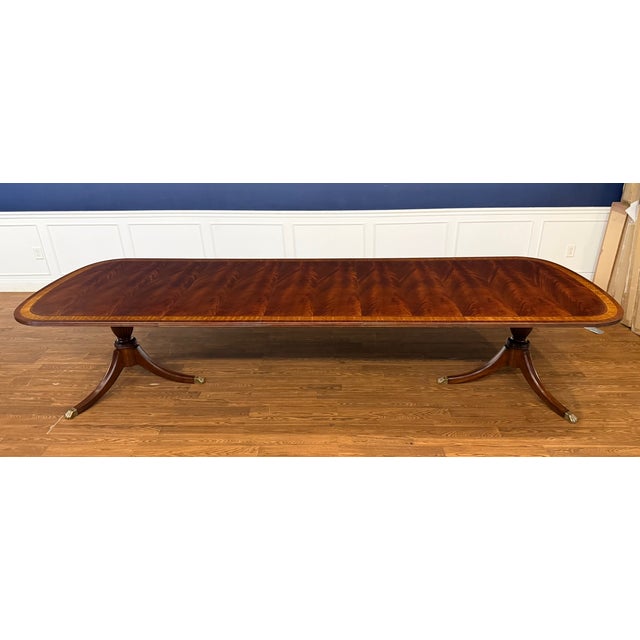 Brown Traditional Multi-Banded Georgian Style Mahogany Dining Table by Leighton Hall - Showroom Sample For Sale - Image 8 of 16