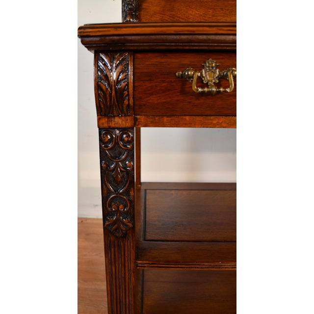 1900 Antique Rj Horner Solid Tiger Oak Carved Griffin Server / Buffet For Sale - Image 10 of 18