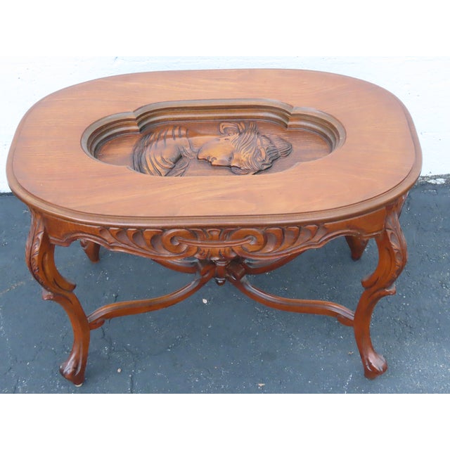 Heavy Hand Carved Cameo Coffee Table With Glass Top Serving Tray 6644 For Sale - Image 15 of 17