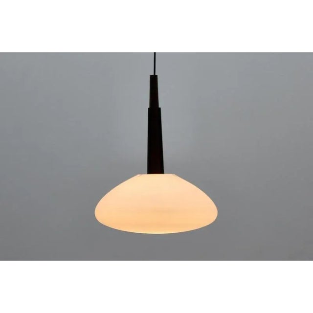 Mid-Century Modern Italian Suspension Lamp in Wood and Frosted Glass, 1960s For Sale - Image 6 of 14