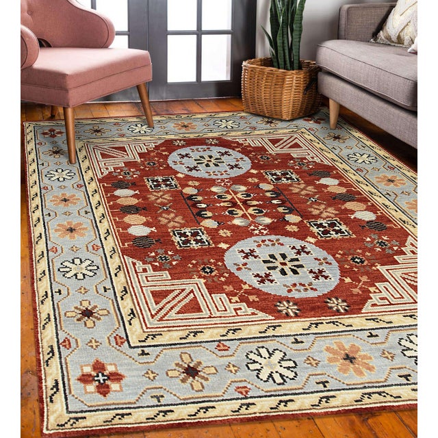 2020s 10x14 Talia Traditional Red Rust Bold Star Geometric Handknotted Wool Carpet Rug For Sale - Image 5 of 10