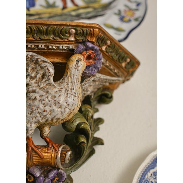 19th Century 19th-Century Italian Louis XV Hand-Carved Polychrome Dove Wall Bracket For Sale - Image 5 of 6