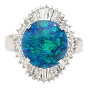 Vintage Gia Certified 5.38 Carat Black Opal and Diamond Ballerina Platinum Ring Size 7